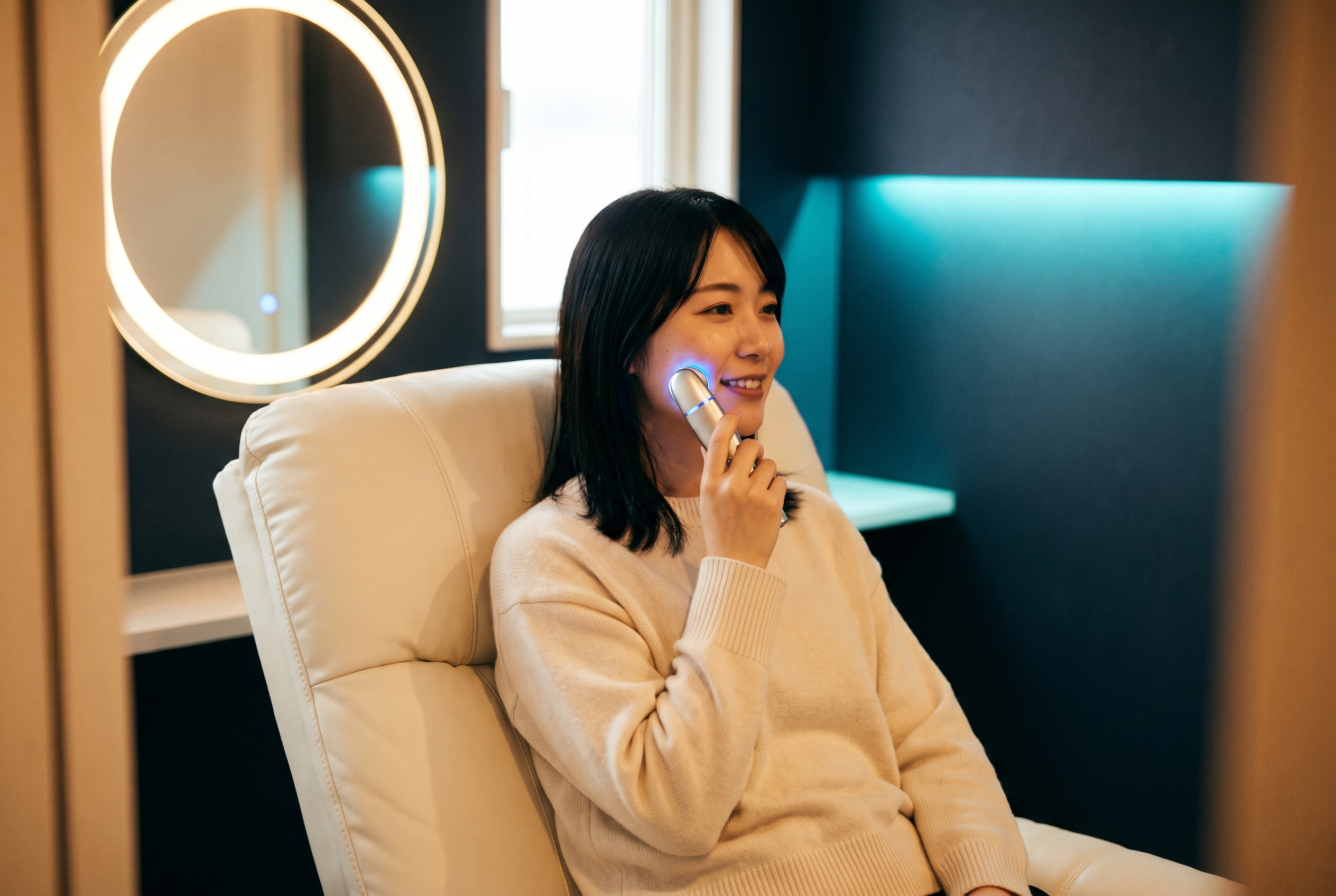 LOOPLINE 渋谷店でセルフフェイシャルを楽しむ女性